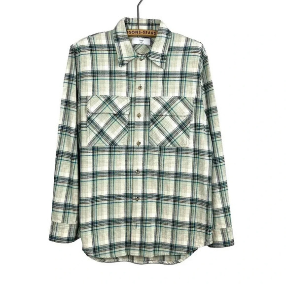 Aritzia Tna Womens XXS Oversized Shirt Jacket Button-Up Shacket Blue Plaid Fall - Picture 1 of 5